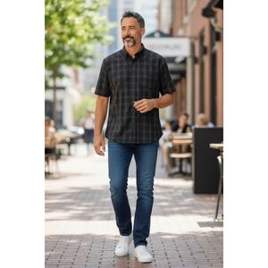 George Men's Dark Plaid Button Down Shirt